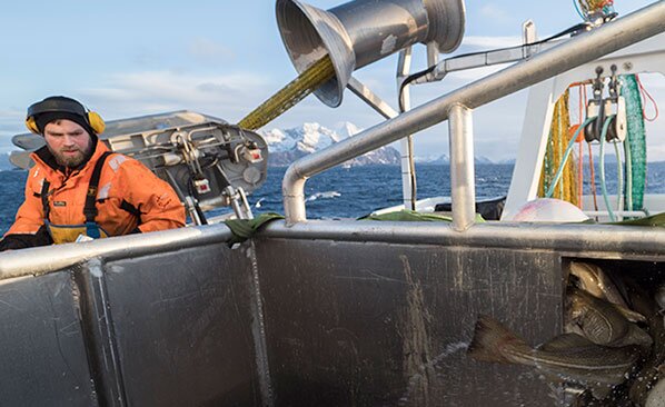 어획물을 바라보는 어부